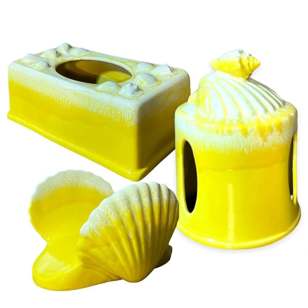 Vtg Yellow Toilet Paper Holder‎ Bathroom Decor CeramCo Beach and Coastal Decor